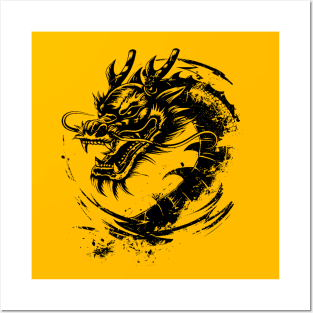 Symbolic zodiac Black Chinese Dragon Posters and Art